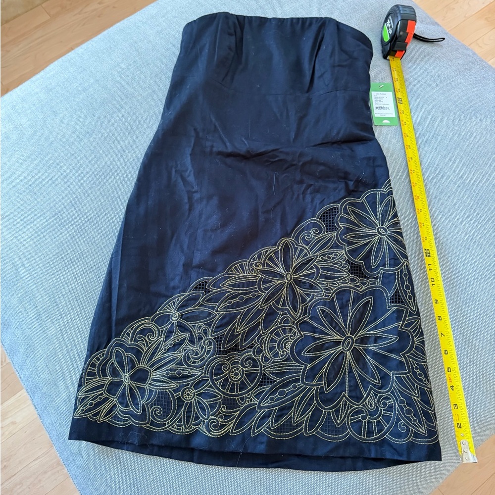 Lilly Pulitzer Black Strapless Dress with Gold Embroidery